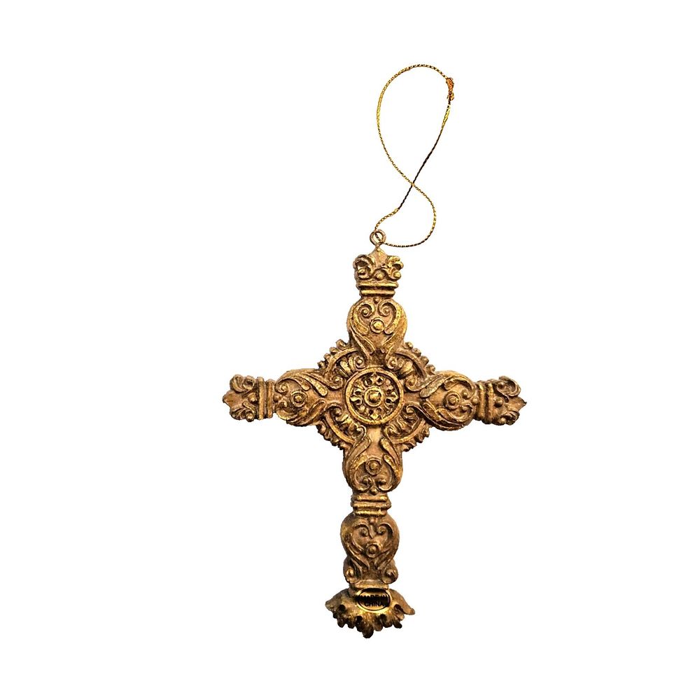Vintage Fortunoff’s Distressed Taupe Gold Patina Ornate Cross Crucifix O…